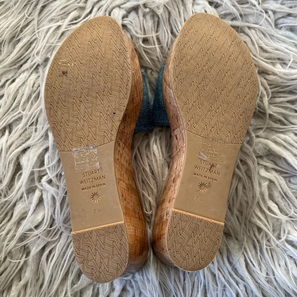 Stuart Weitzman Summer Denim Cork Wedge Blue Platform Slip On Sandals EUC Sz 7.5 - Picture 8 of 10